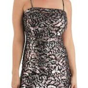 COLLECTION DRESSBARN Spaghetti Strap Metallic Print Evening Mini Dress 6 EUC